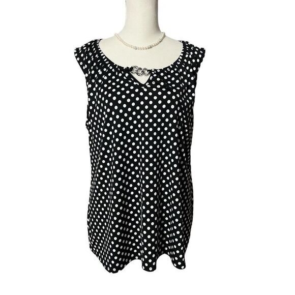 Notations Womens Blouse Polka Dot Size Large Black And White - Picture 1 of 8
